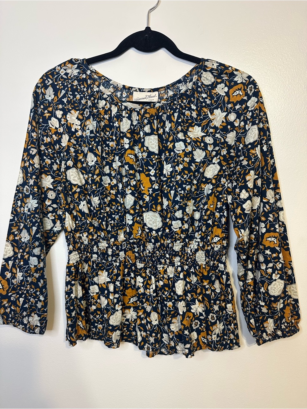 Universal Thread Dark Navy Floral Peplum Blouse